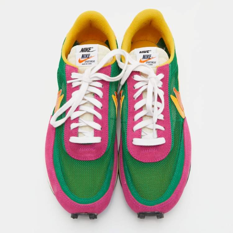 Pre Owned Nike x Sacai Navy Multicolor Mesh, Leather and Suede Vaporwaffle Low Top Sneakers Size 45