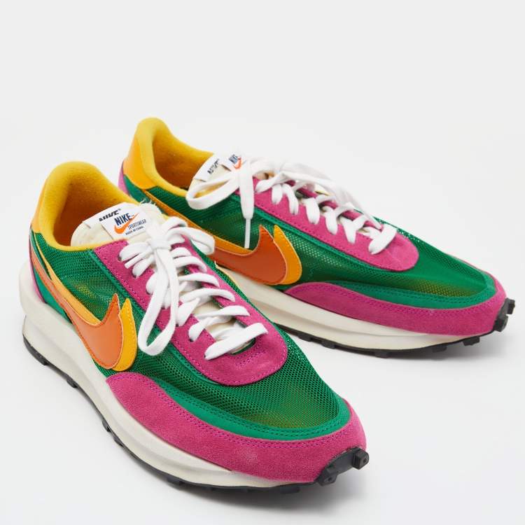 Pre Owned Nike x Sacai Navy Multicolor Mesh, Leather and Suede Vaporwaffle Low Top Sneakers Size 45