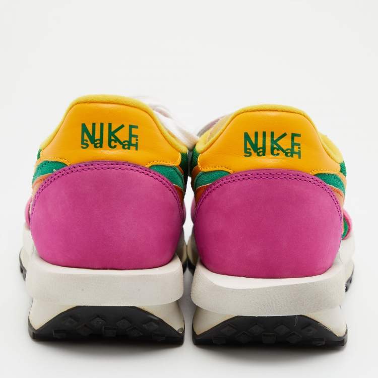 Pre Owned Nike x Sacai Navy Multicolor Mesh, Leather and Suede Vaporwaffle Low Top Sneakers Size 45