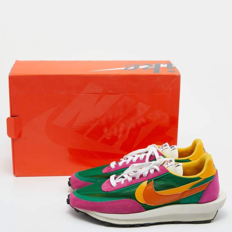 Pre Owned Nike x Sacai Navy Multicolor Mesh, Leather and Suede Vaporwaffle Low Top Sneakers Size 45