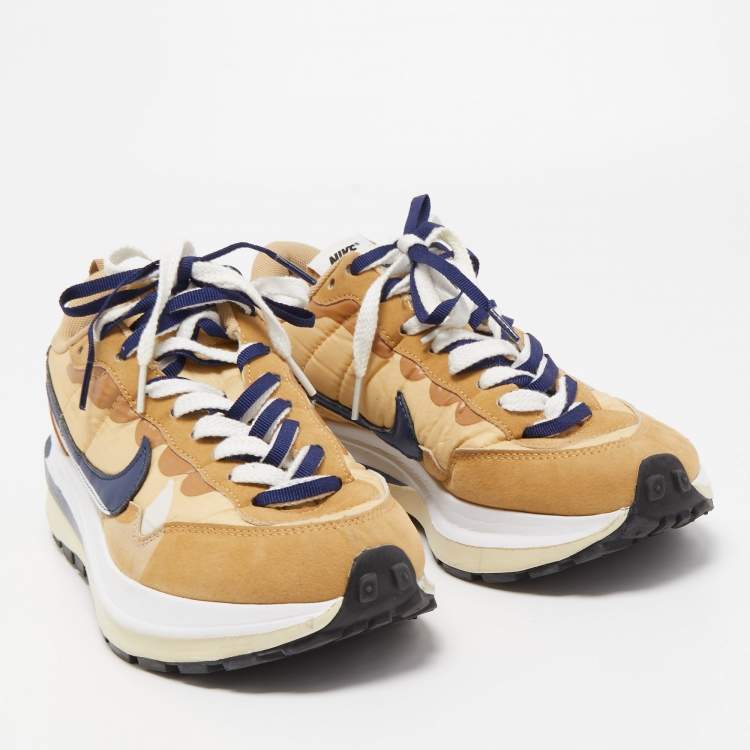 Pre Owned Nike x Sacai Tricolor Leather and Fabric VaporWaffle Sesame Blue Void Sneakers Size 42