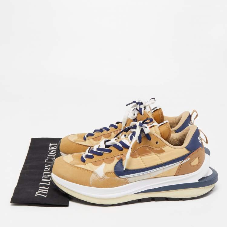 Pre Owned Nike x Sacai Tricolor Leather and Fabric VaporWaffle Sesame Blue Void Sneakers Size 42