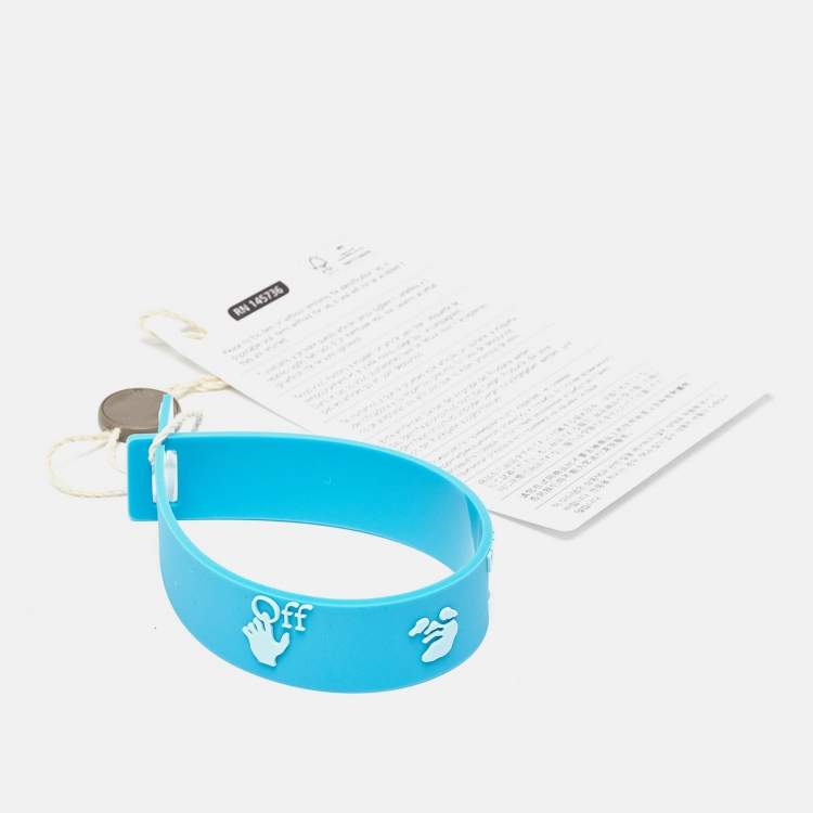 Pre Owned Off-White Blue Rubber Logo Bracelet