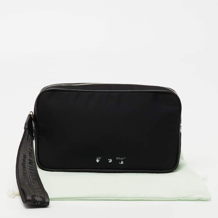 Pre Owned Off-White Black Nylon Logo Print Wristlet Clutch