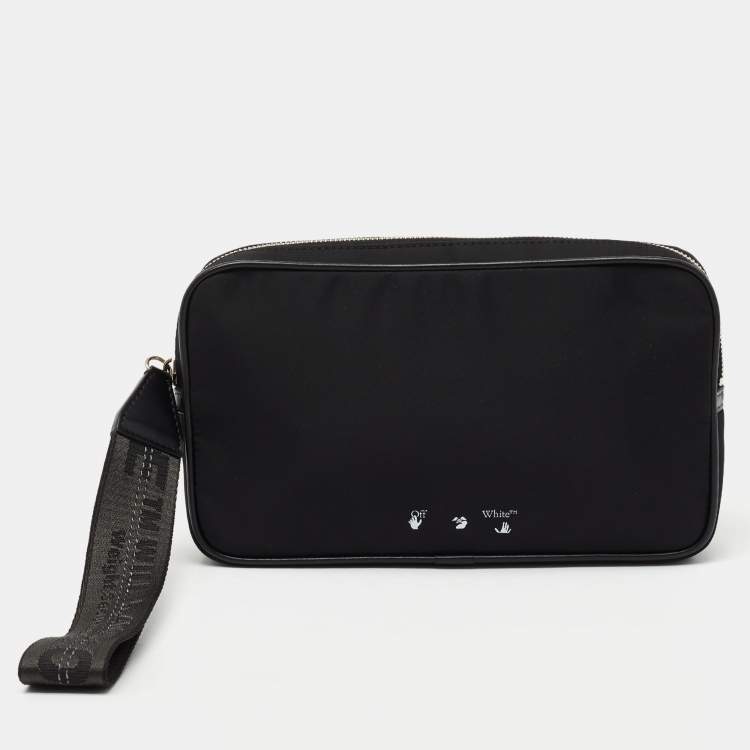 Pre Owned Off-White Black Nylon Logo Print Wristlet Clutch