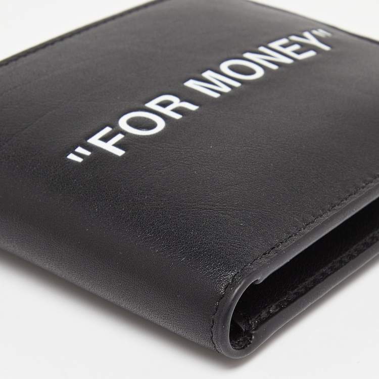 Pre Owned Off White Black/White Leather "For Money" Bifold Wallet
