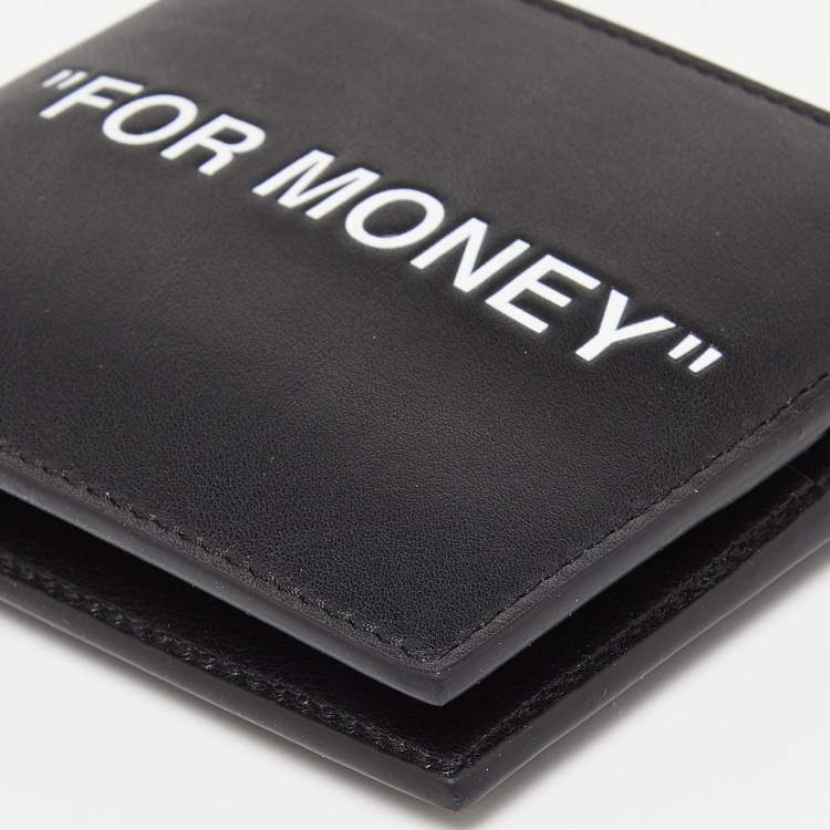 Pre Owned Off White Black/White Leather "For Money" Bifold Wallet