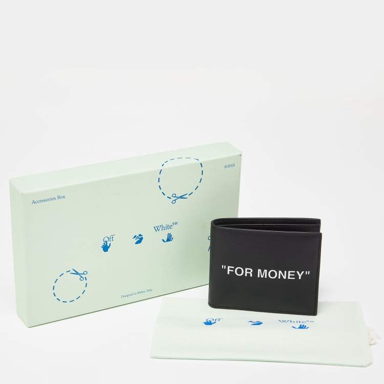 Pre Owned Off White Black/White Leather "For Money" Bifold Wallet