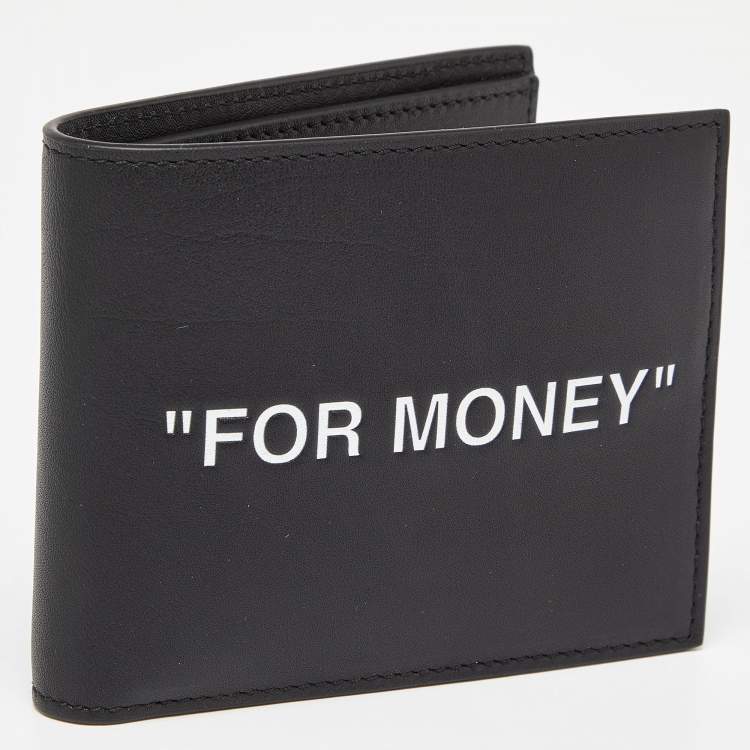 Pre Owned Off White Black/White Leather "For Money" Bifold Wallet