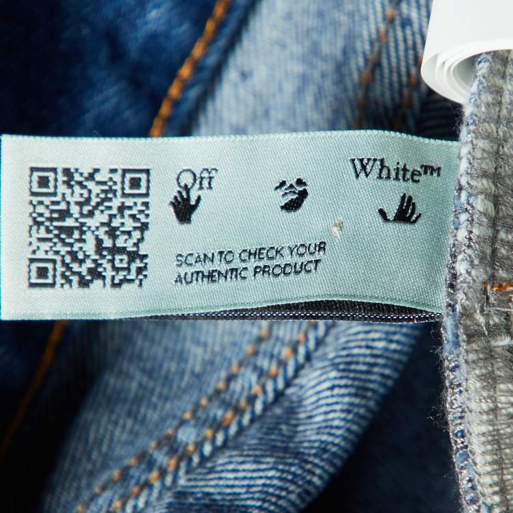 Pre Owned Off-White Medium Blue Washed Denim Slim Fit Jeans S Waist 30"