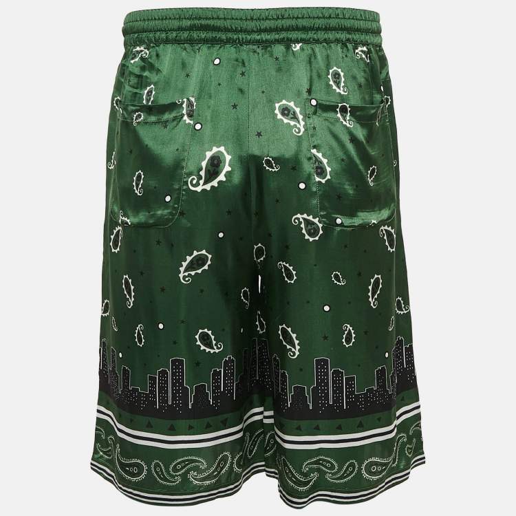 Pre Owned Off-White Green Bandana Print Satin Bermuda Shorts M