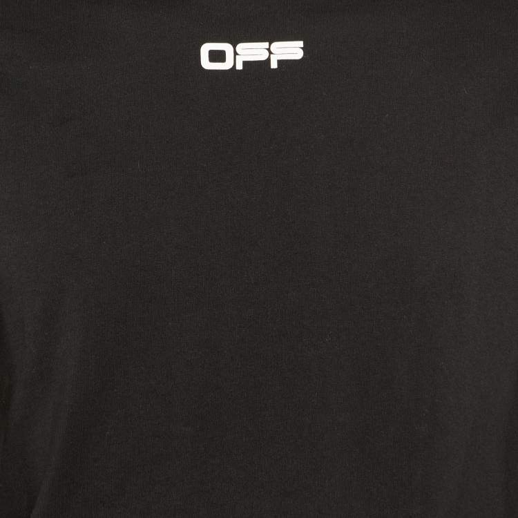 Pre Owned Off-White Black Airport Tape Print Cotton Long Sleeve T-Shirt M
