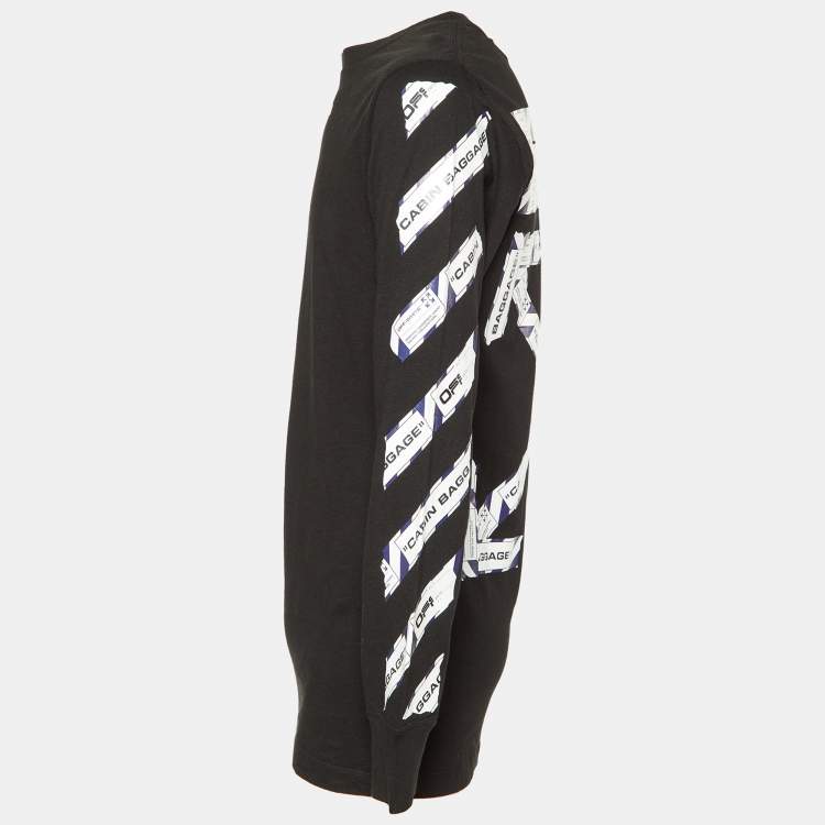 Pre Owned Off-White Black Airport Tape Print Cotton Long Sleeve T-Shirt M