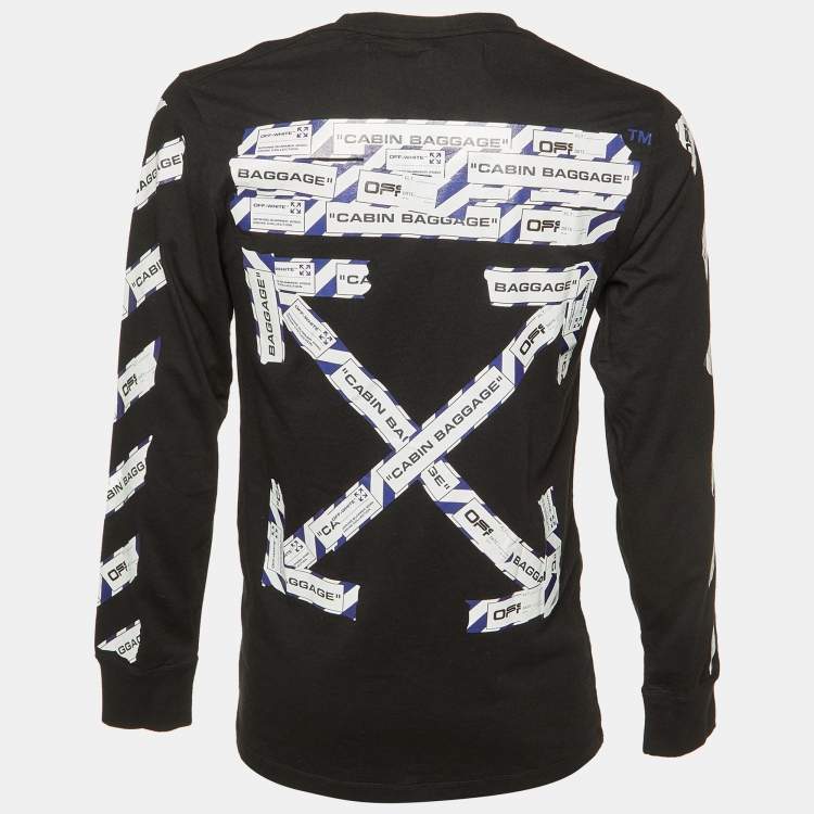 Pre Owned Off-White Black Airport Tape Print Cotton Long Sleeve T-Shirt M