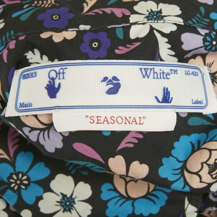 Pre Owned Off-White Blue Floral Print Cotton Short Sleeve Shirt M