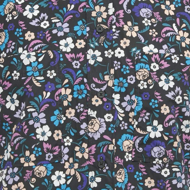 Pre Owned Off-White Blue Floral Print Cotton Short Sleeve Shirt M