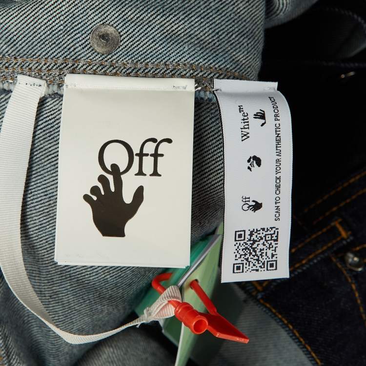 مملوكة مسبقًا Off-White Blue Embroidered Denim Utility Shorts M Waist 32"