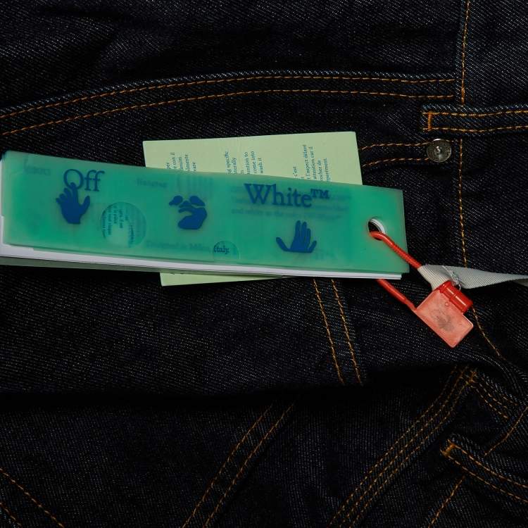 مملوكة مسبقًا Off-White Blue Embroidered Denim Utility Shorts M Waist 32"