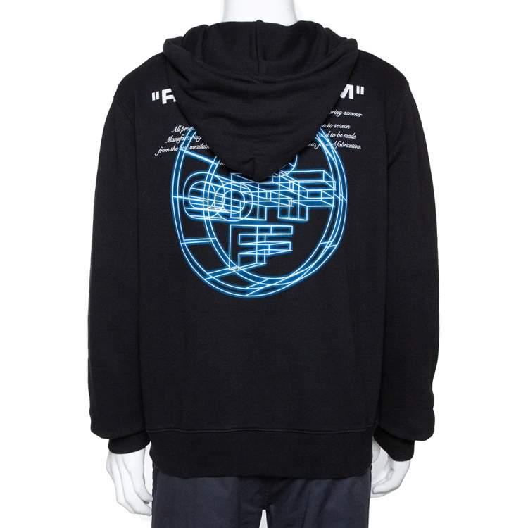 Pre Owned Off White Black 3D Crossed Off Printed Cotton Hooded Sweatshirt L