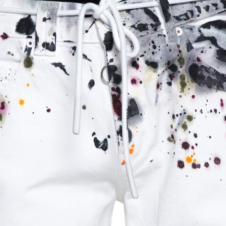 Pre Owned Off-White White Paint Splatter Denim Slim Fit Jeans M