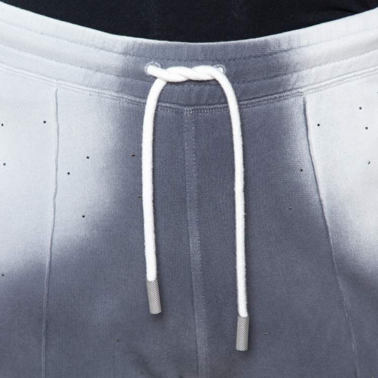 Pre Owned Off-White Grey Spray Painted Cotton Crystal Embellished Sweatpants M