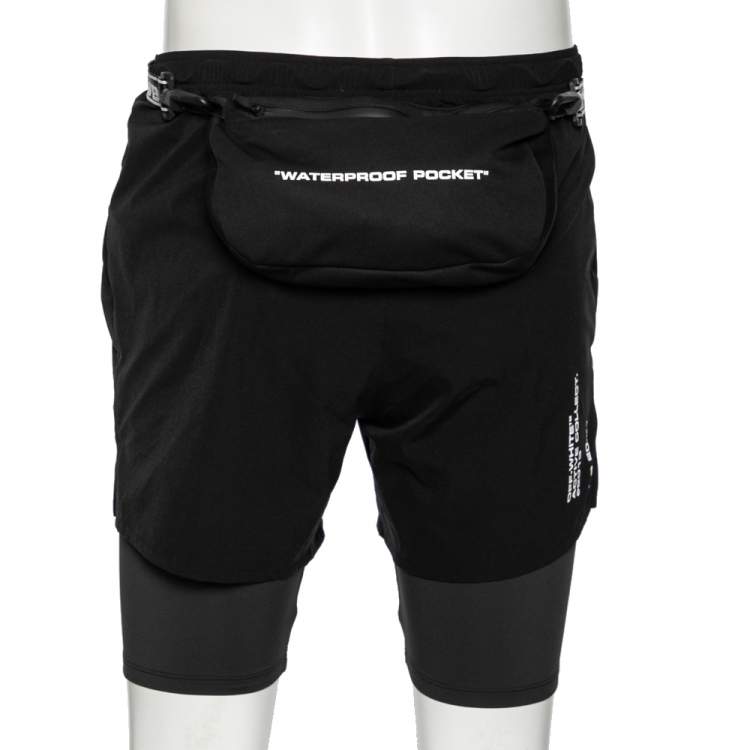 Pre Owned Off-White Black Synthetic Running Shorts M