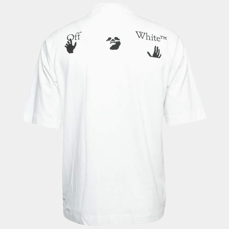 Pre Owned Off-White White Hands Off Logo Print Cotton Crew Neck T-Shirt M