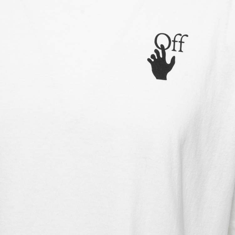 Pre Owned Off-White White Hands Off Logo Print Cotton Crew Neck T-Shirt M