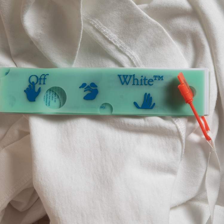 Pre Owned Off-White White Hands Off Logo Print Cotton Crew Neck T-Shirt M