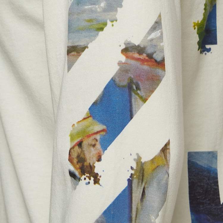 Pre Owned Off-White White Printed Cotton Long Sleeve T-Shirt L