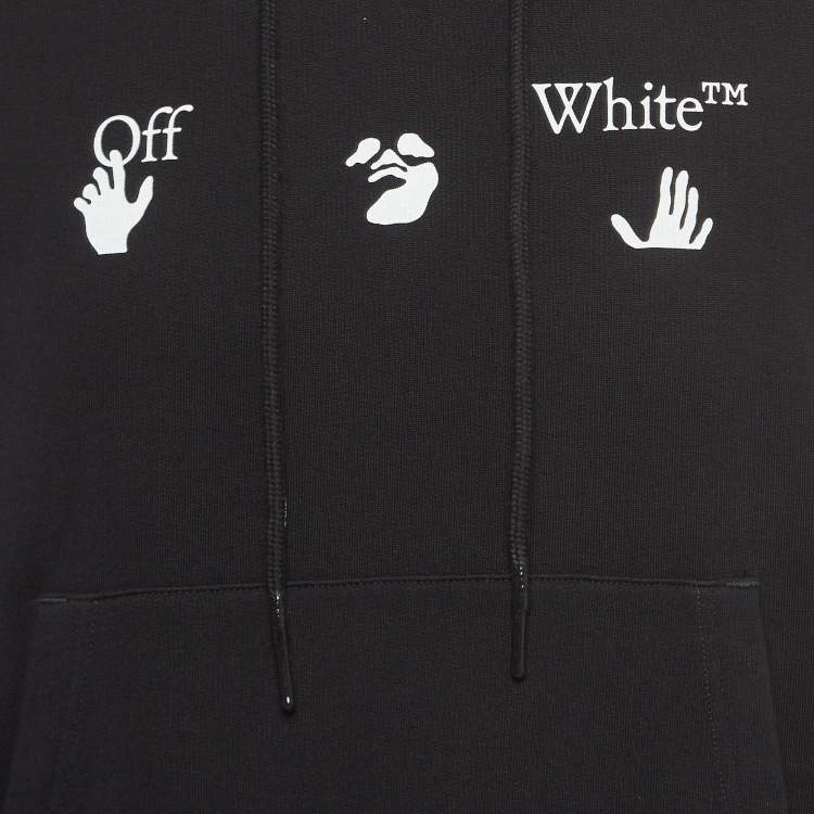 Pre Owned Off-White Black Logo Print Cotton Knit Hoodie S