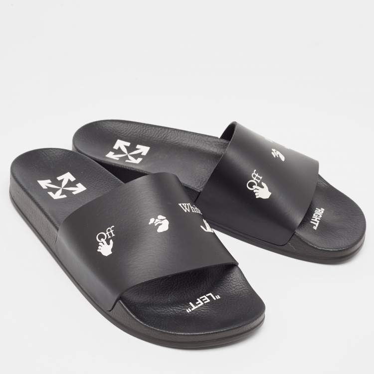 Pre Owned Off-White Black Rubber Logo Pool Slides Size 41