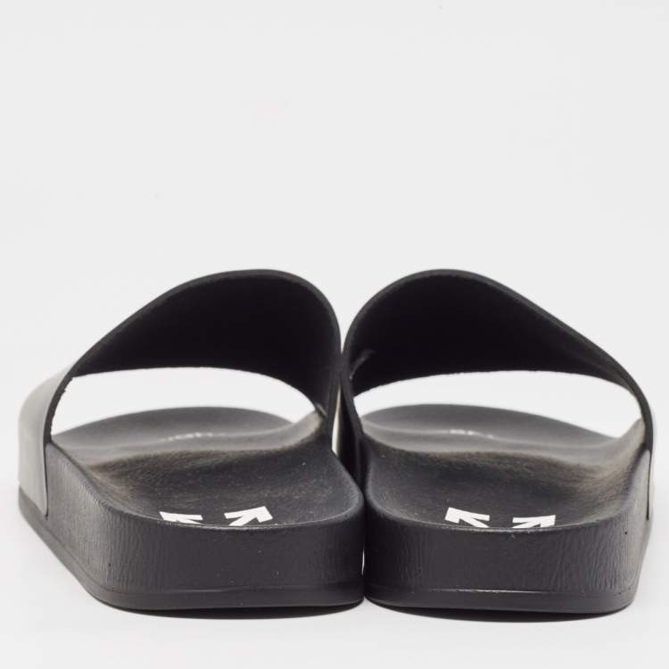 Pre Owned Off-White Black Rubber Logo Pool Slides Size 41