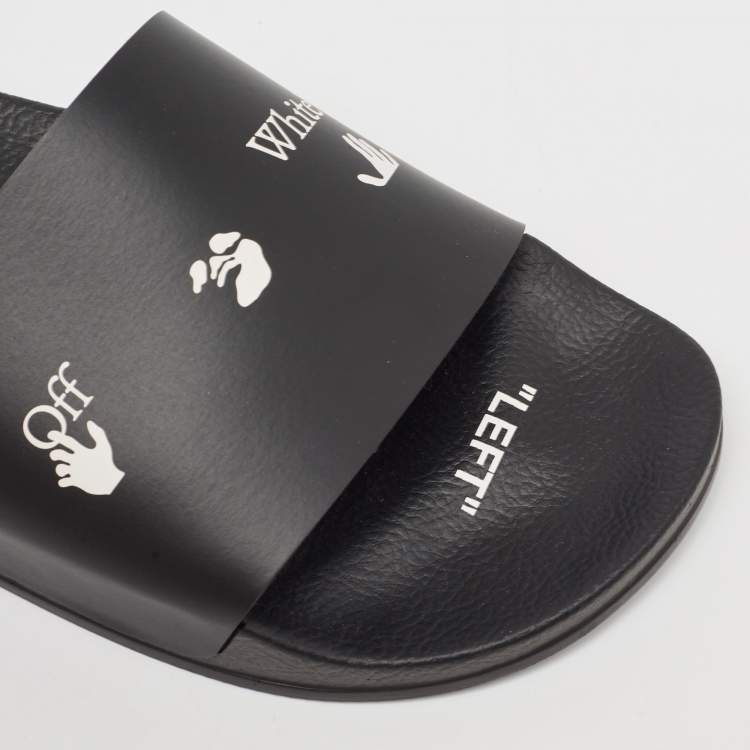 Pre Owned Off-White Black Rubber Logo Pool Slides Size 41