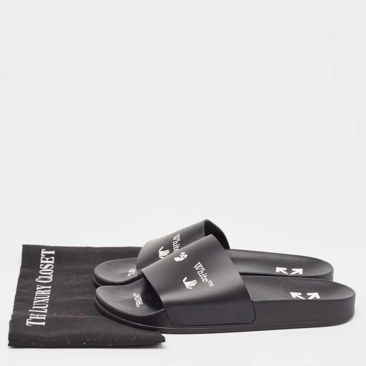 Pre Owned Off-White Black Rubber Logo Pool Slides Size 41