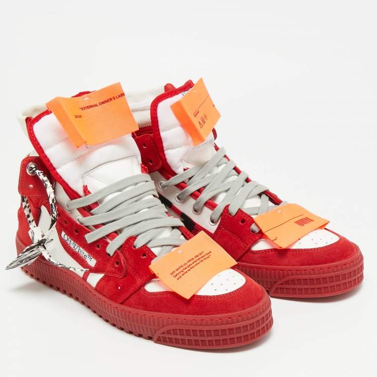Pre Owned Off-White 3.0 Off Court Size 42 Red/White Suede and Leather High Top Sneakers