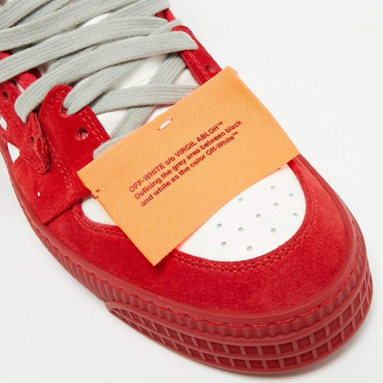 Pre Owned Off-White 3.0 Off Court Size 42 Red/White Suede and Leather High Top Sneakers