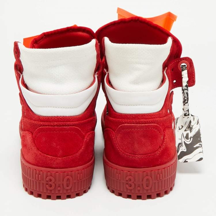 Pre Owned Off-White 3.0 Off Court Size 42 Red/White Suede and Leather High Top Sneakers