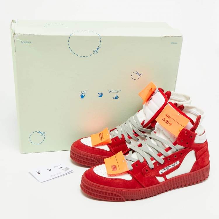 Pre Owned Off-White 3.0 Off Court Size 42 Red/White Suede and Leather High Top Sneakers