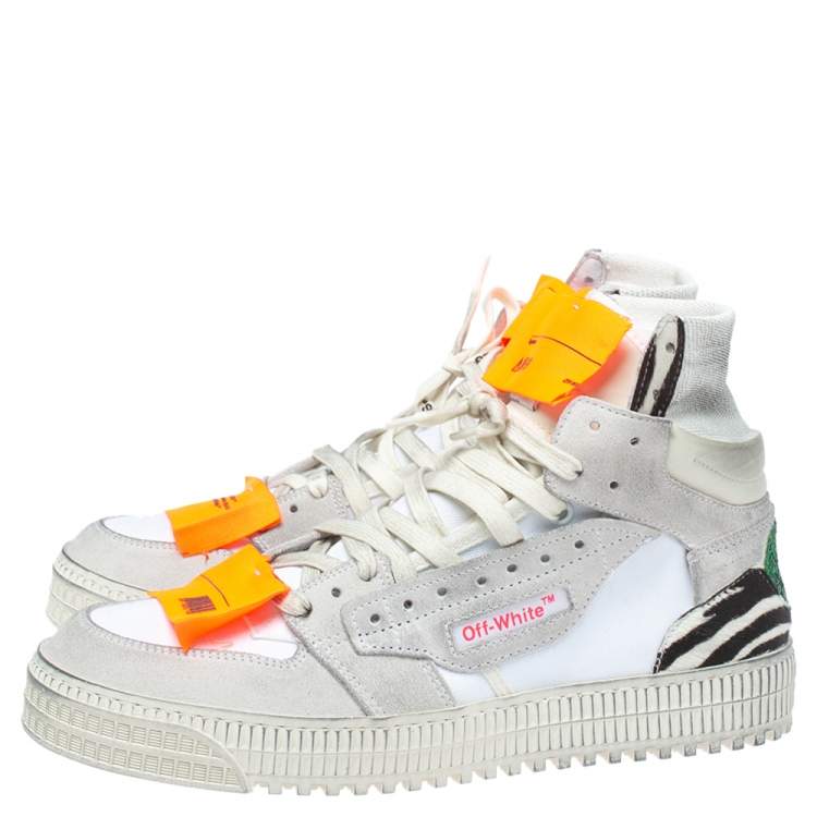 Pre Owned Off-White Tricolor Suede Leather And Canvas Off Court High Top Sneakers Size 41