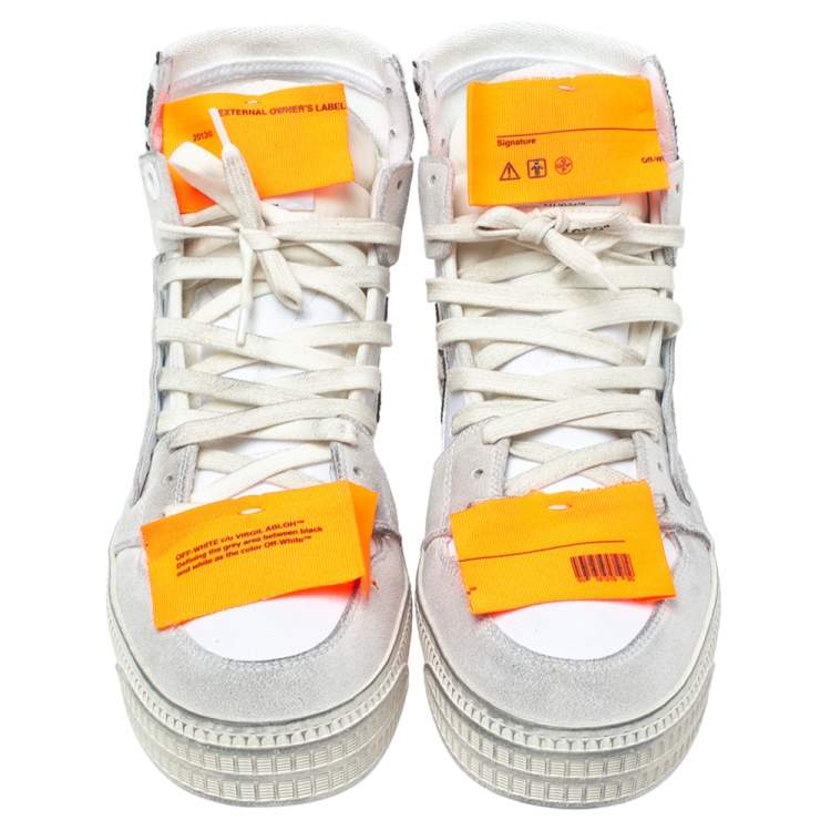 Pre Owned Off-White Tricolor Suede Leather And Canvas Off Court High Top Sneakers Size 41