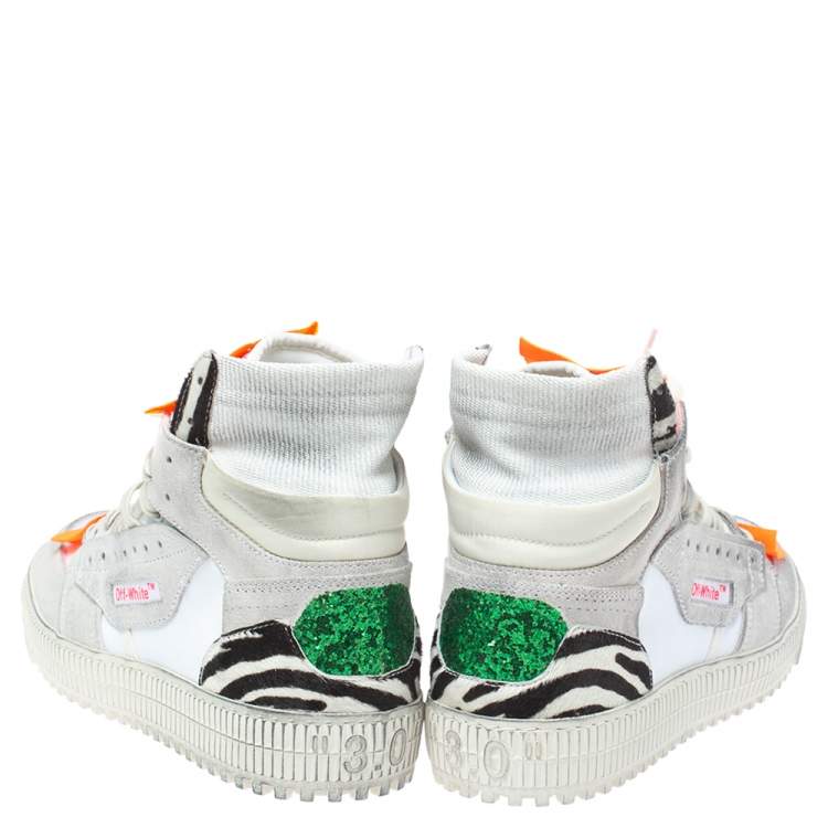 Pre Owned Off-White Tricolor Suede Leather And Canvas Off Court High Top Sneakers Size 41