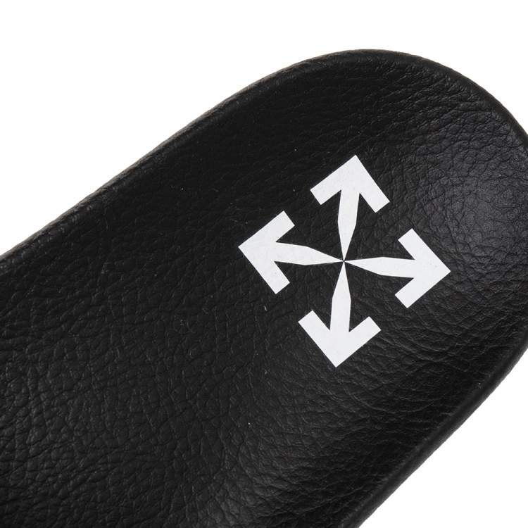 Pre Owned Off-White Black/Yellow Leather Logo Slide Sandals Size 41