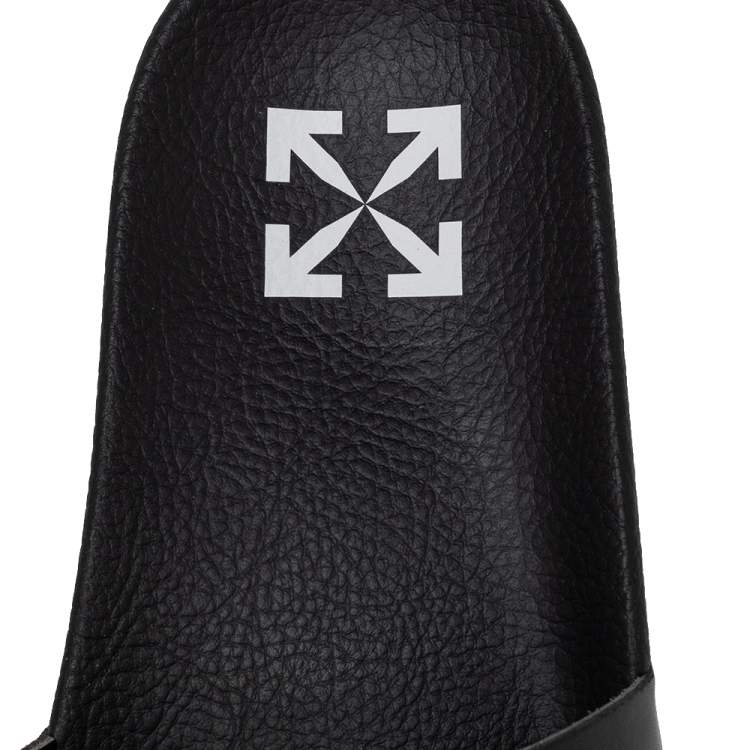 Pre Owned Off-White Black/Yellow Leather Logo Slide Sandals Size 40
