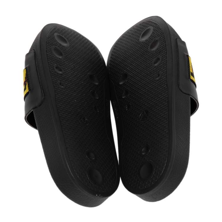 Pre Owned Off White Black/Yellow Leather Slide Sandals Size 40