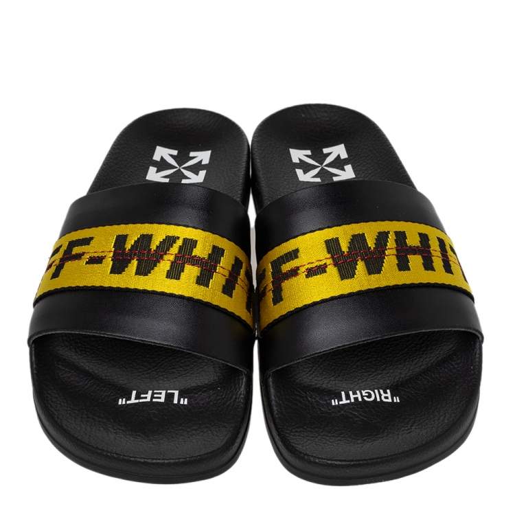 Pre Owned Off White Black/Yellow Leather Slide Sandals Size 40