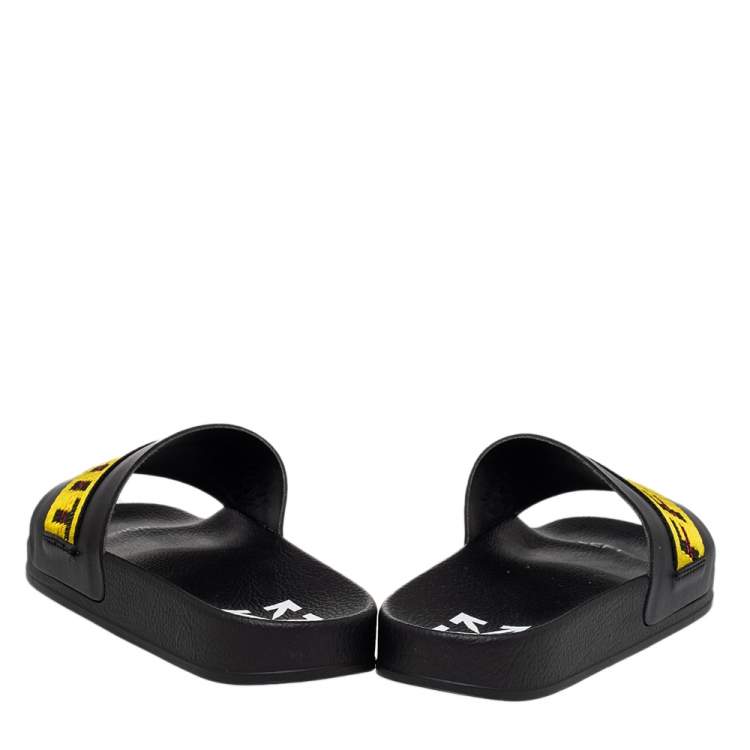 Pre Owned Off White Black/Yellow Leather Slide Sandals Size 40
