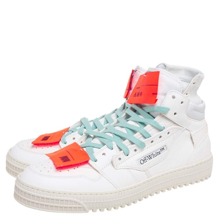 Pre Owned Off-White Cream/Orange Leather Off-Court 3.0 High Top Sneakers Size 43