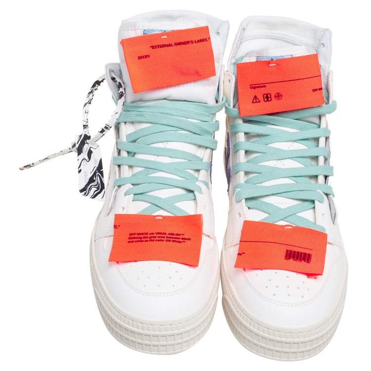 Pre Owned Off-White Cream/Orange Leather Off-Court 3.0 High Top Sneakers Size 43