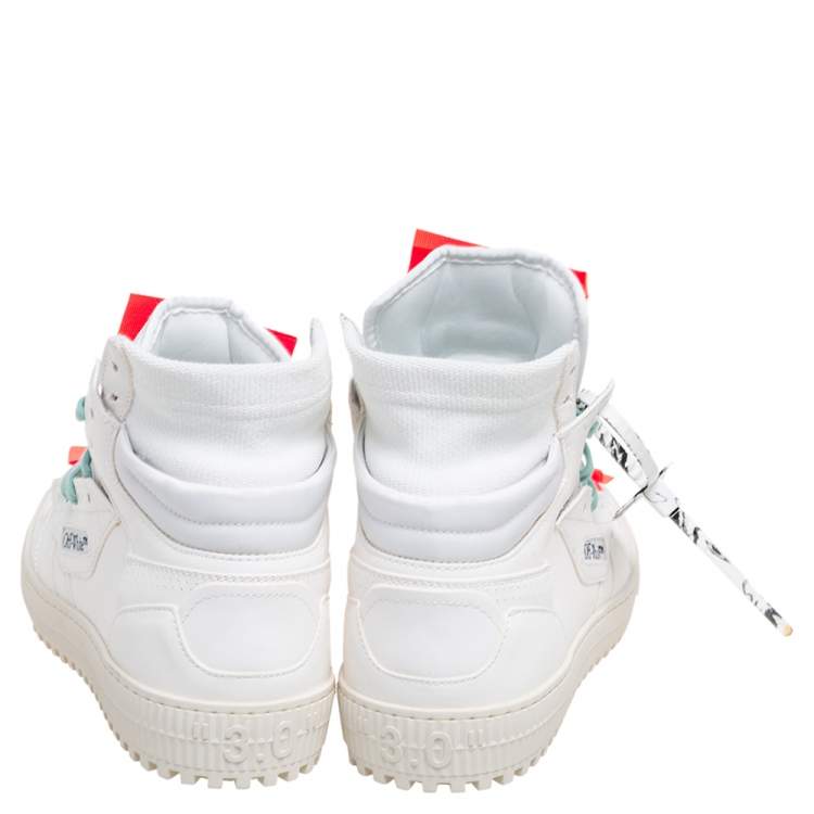 Pre Owned Off-White Cream/Orange Leather Off-Court 3.0 High Top Sneakers Size 43